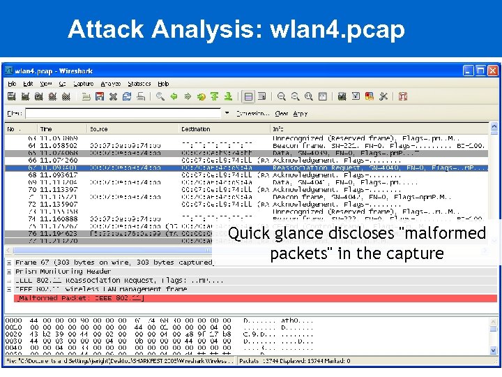 Attack Analysis: wlan 4. pcap Quick glance discloses 
