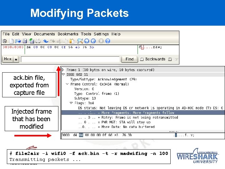 Modifying Packets ack. bin file, exported from capture file Injected frame that has been