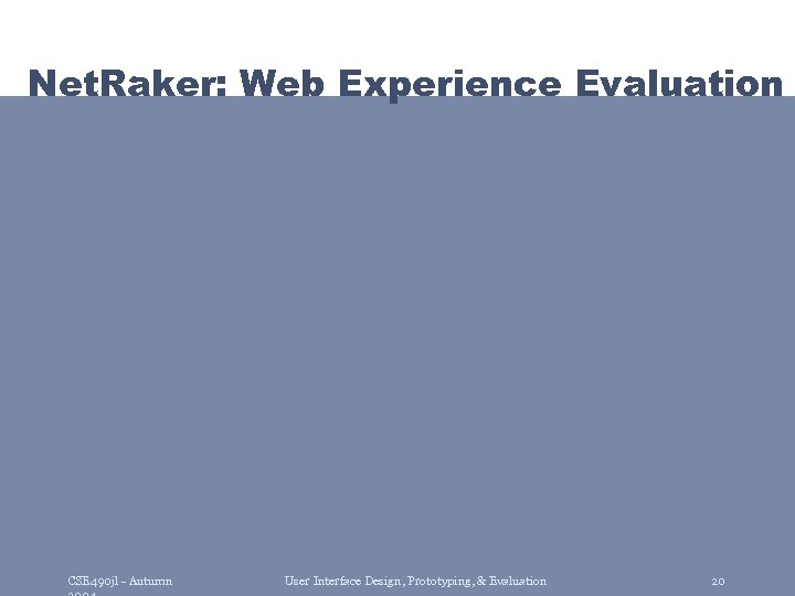 Net. Raker: Web Experience Evaluation CSE 490 jl - Autumn User Interface Design, Prototyping,