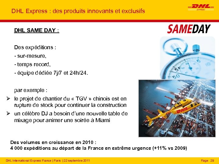 DHL Express : des produits innovants et exclusifs DHL SAME DAY : Des expéditions