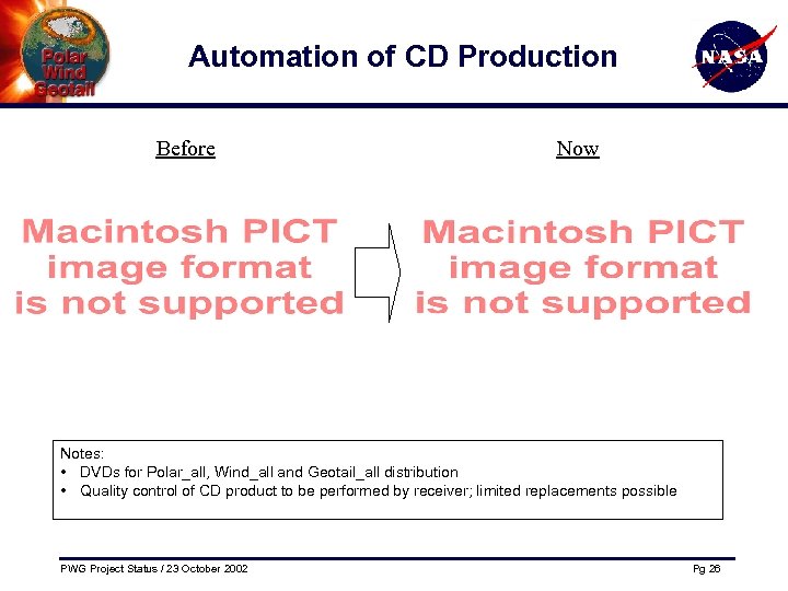 Automation of CD Production Before Now Notes: • DVDs for Polar_all, Wind_all and Geotail_all