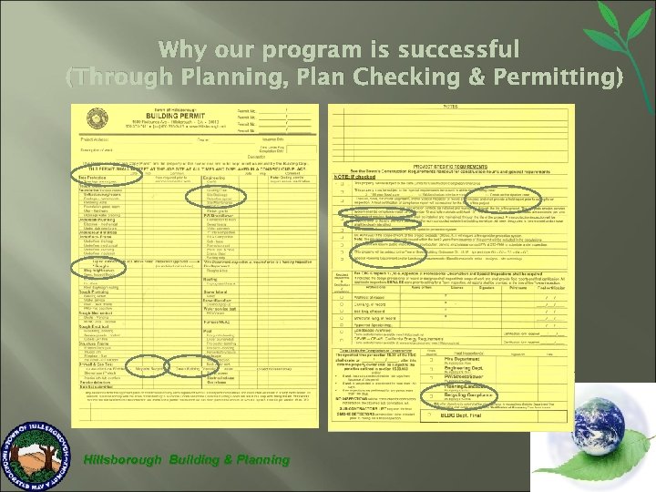Why our program is successful (Through Planning, Plan Checking & Permitting) Hillsborough Building &