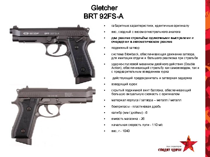 Gletcher BRT 92 FS-A • габаритные характеристики, идентичные оригиналу • вес, сходный с весом