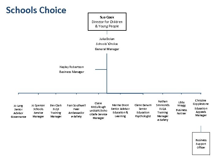 Schools Choice Sue Cook Director for Children & Young People Julia Dolan Schools' Choice
