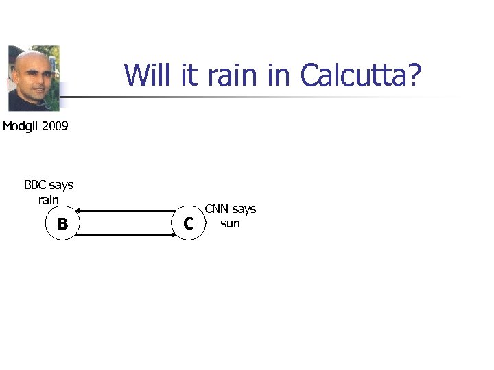 Will it rain in Calcutta? Modgil 2009 BBC says rain B C CNN says