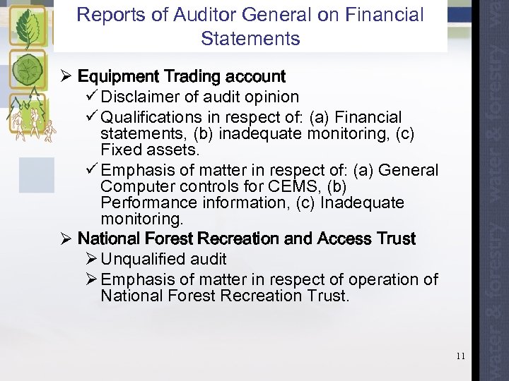 Reports of Auditor General on Financial Statements Ø Equipment Trading account ü Disclaimer of