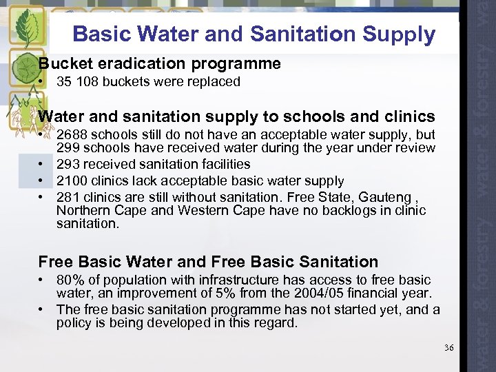 Basic Water and Sanitation Supply Bucket eradication programme • 35 108 buckets were replaced