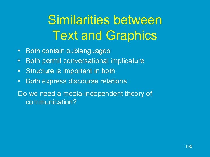 Similarities between Text and Graphics • • Both contain sublanguages Both permit conversational implicature