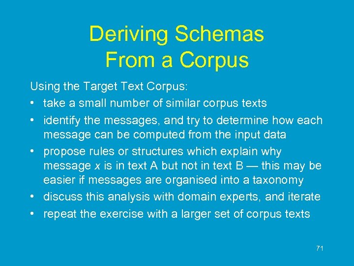 Deriving Schemas From a Corpus Using the Target Text Corpus: • take a small