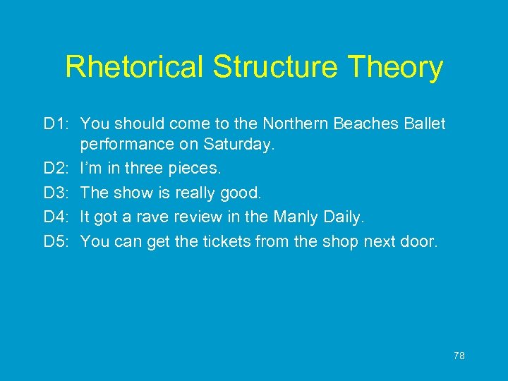 Rhetorical Structure Theory D 1: You should come to the Northern Beaches Ballet performance