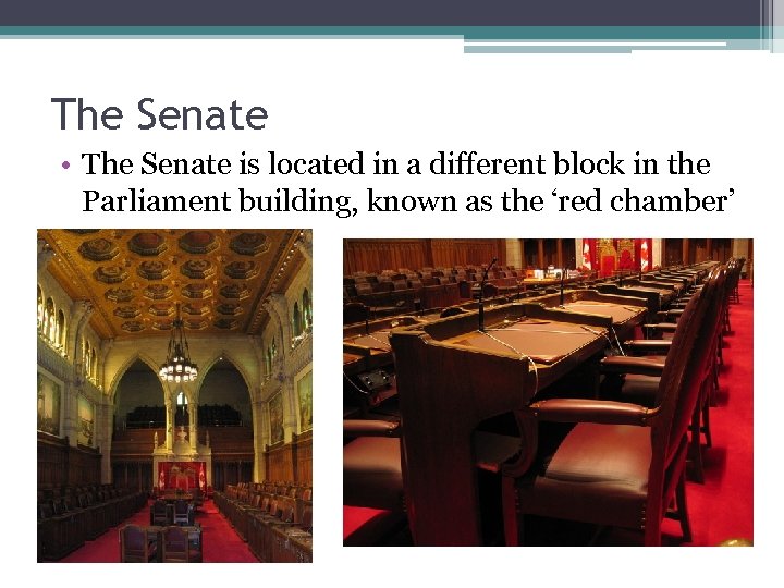 The Senate • The Senate is located in a different block in the Parliament