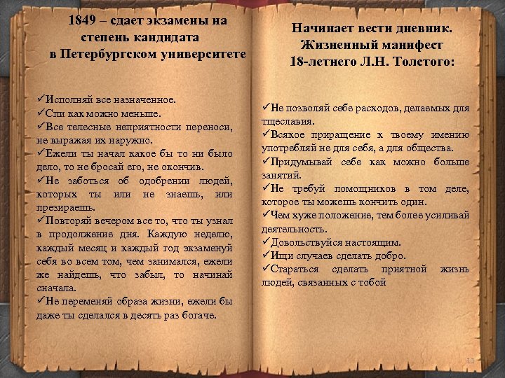 1849 – сдает экзамены на степень кандидата в Петербургском университете Исполняй все назначенное. Спи