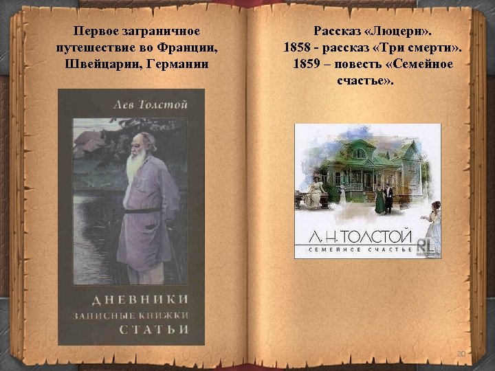 Первое заграничное путешествие во Франции, Швейцарии, Германии Рассказ «Люцерн» . 1858 - рассказ «Три
