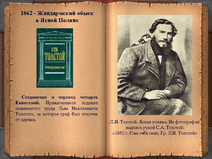 1862 - Жандармский обыск в Ясной Поляне Соединение и перевод четырех Евангелий. Прижизненное издание