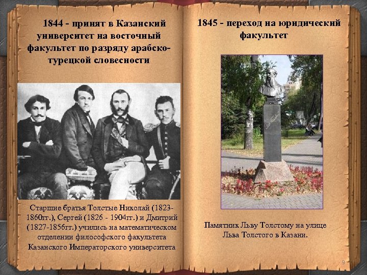 1844 - принят в Казанский университет на восточный факультет по разряду арабскотурецкой словесности Старшие