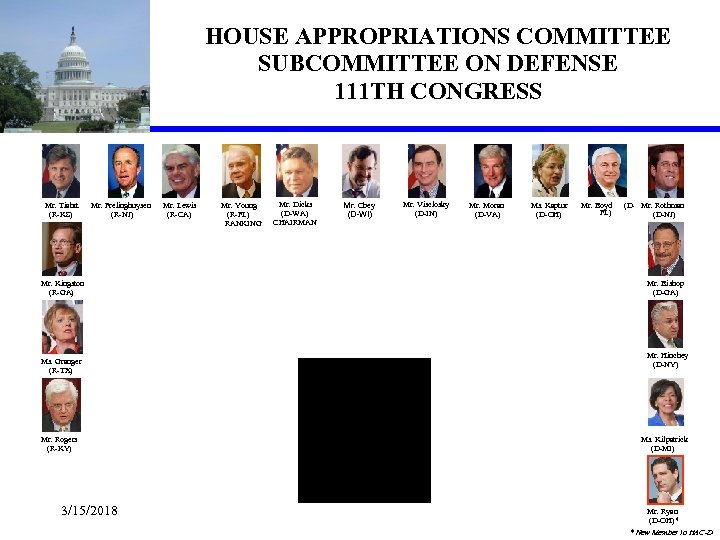 HOUSE APPROPRIATIONS COMMITTEE SUBCOMMITTEE ON DEFENSE 111 TH CONGRESS Mr. Tiahrt (R-KS) Mr. Frelinghuysen