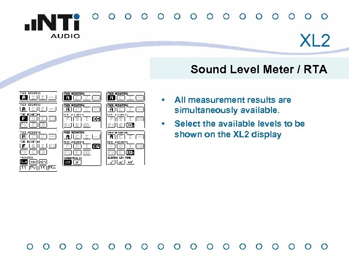 XL 2 Sound Level Meter / RTA • All measurement results are simultaneously available.