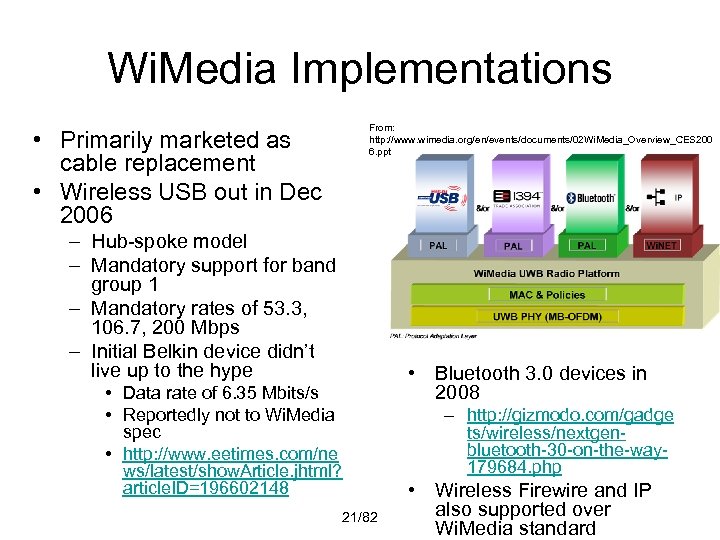 Wi. Media Implementations • Primarily marketed as cable replacement • Wireless USB out in