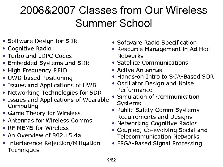 2006&2007 Classes from Our Wireless Summer School • • • • Software Design for