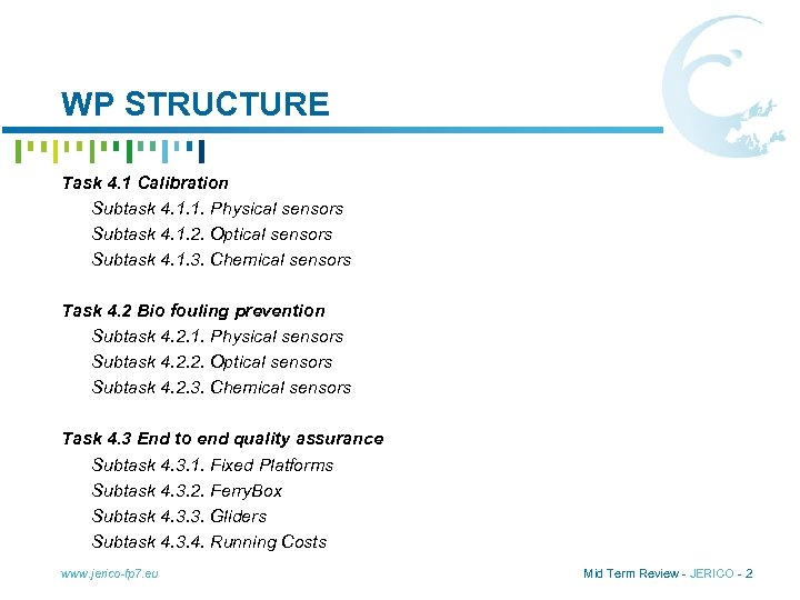 WP STRUCTURE Task 4. 1 Calibration Subtask 4. 1. 1. Physical sensors Subtask 4.