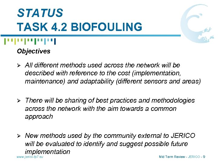 STATUS TASK 4. 2 BIOFOULING Objectives Ø All different methods used across the network