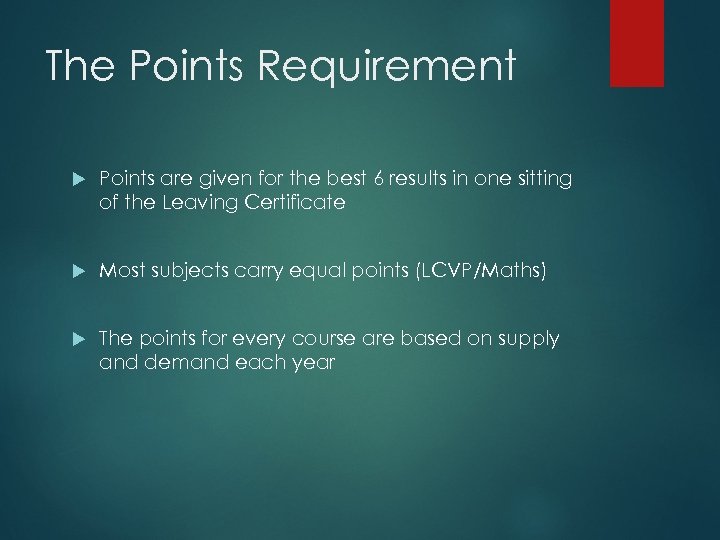 The Points Requirement Points are given for the best 6 results in one sitting