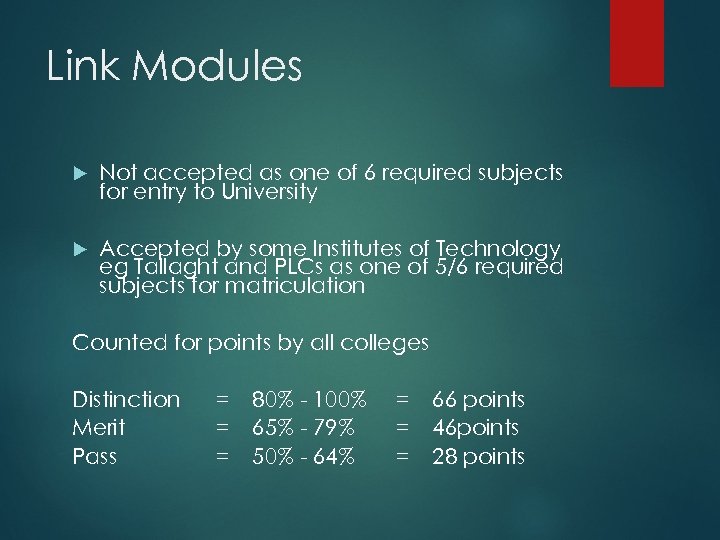 Link Modules Not accepted as one of 6 required subjects for entry to University