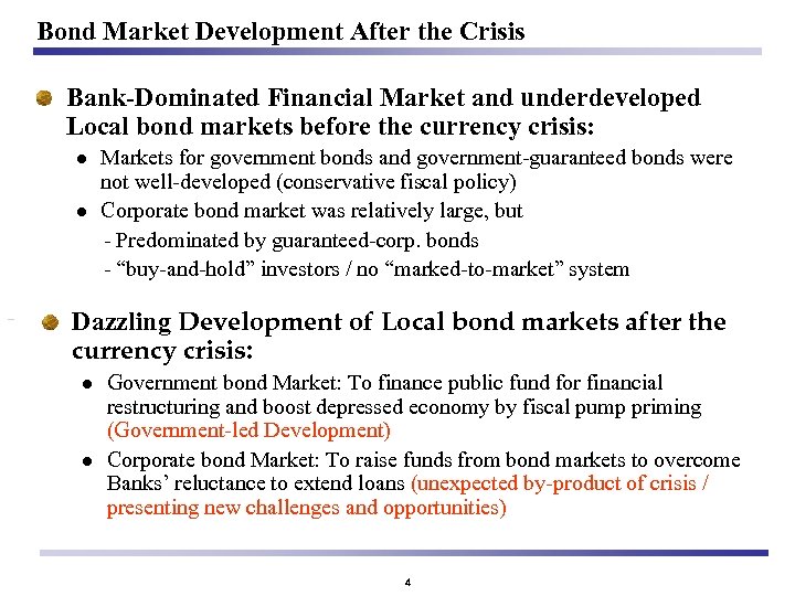 Bond Market Development After the Crisis Bank-Dominated Financial Market and underdeveloped Local bond markets