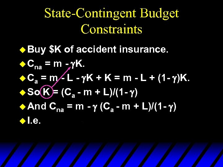 State-Contingent Budget Constraints u Buy $K of accident insurance. u Cna = m -