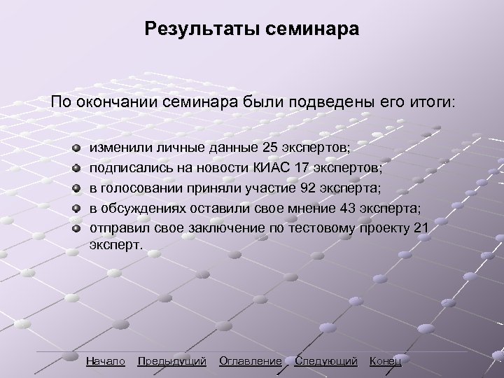 Результаты семинара По окончании семинара были подведены его итоги: изменили личные данные 25 экспертов;