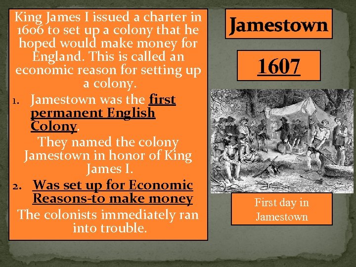 King James I issued a charter in 1606 to set up a colony that