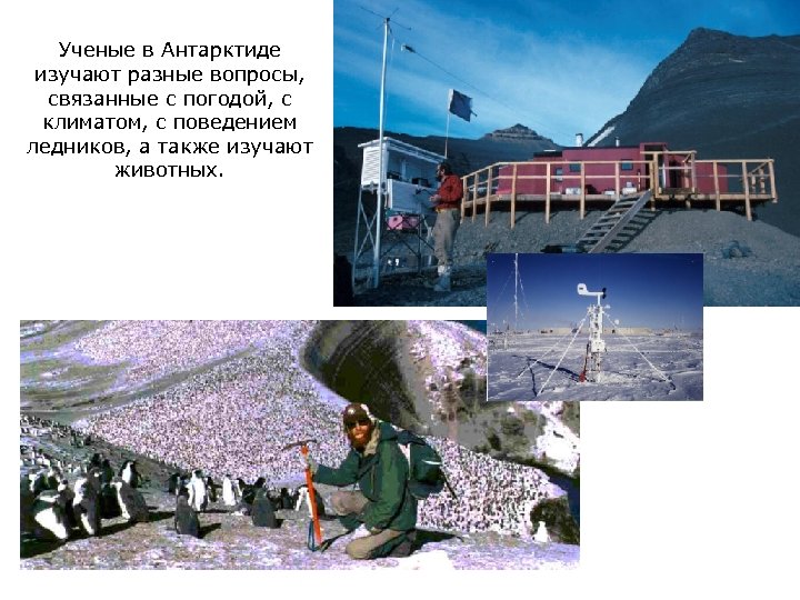 Ученые в Антарктиде изучают разные вопросы, связанные с погодой, с климатом, с поведением ледников,