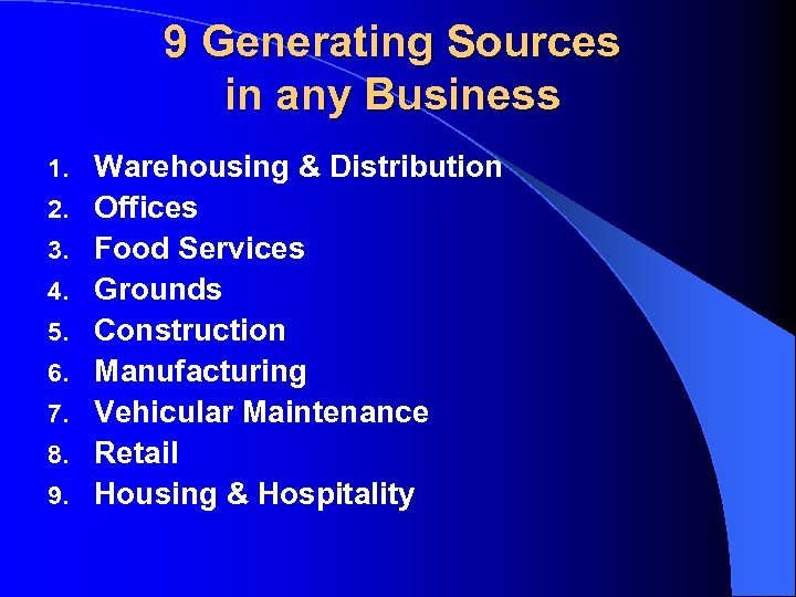 9 Generating Sources in any Business 1. 2. 3. 4. 5. 6. 7. 8.