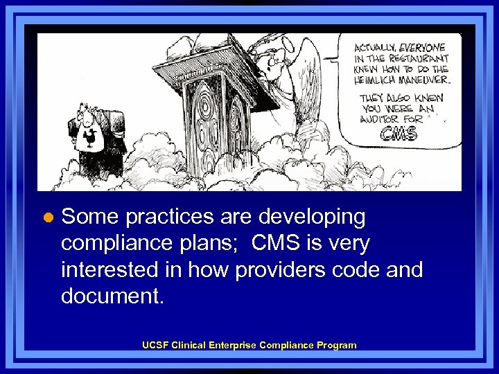 l Some practices are developing compliance plans; CMS is very interested in how providers