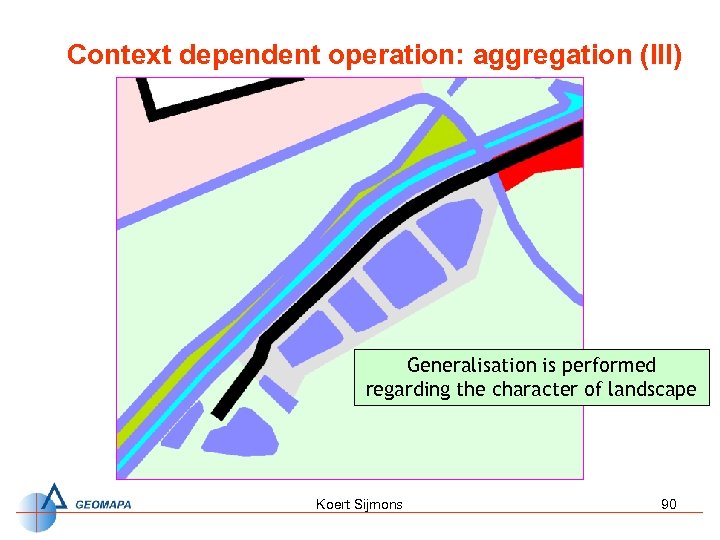 Context dependent operation: aggregation (III) Generalisation is performed regarding the character of landscape Koert