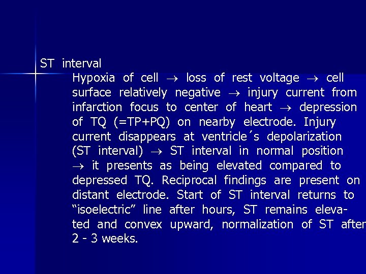 ST interval Hypoxia of cell loss of rest voltage cell surface relatively negative injury