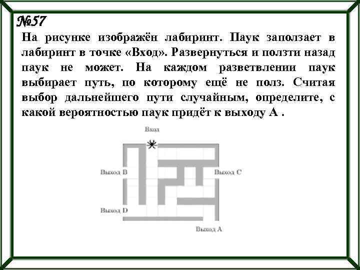 На рисунке изображен лабиринт паук заползает в лабиринт в точке вход к выходу d