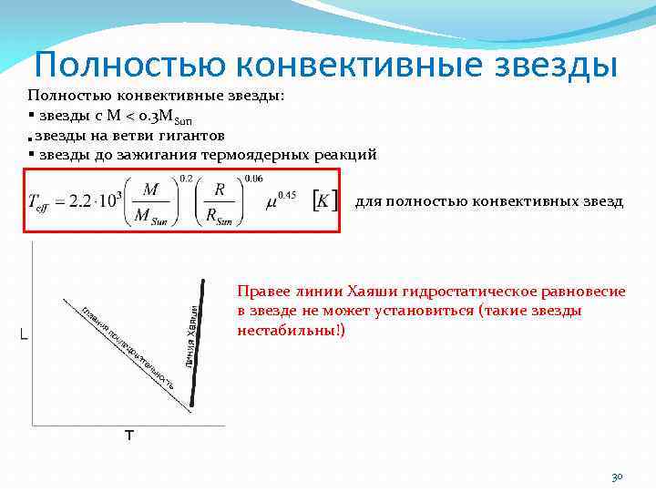 Полностью конвективные звезды: § звезды с M < 0. 3 MSun § звезды на