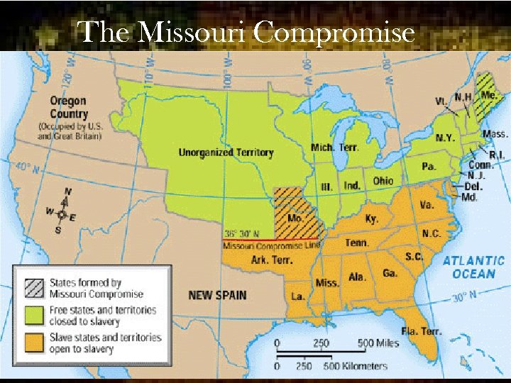 The Missouri Compromise • Also added to the Missouri Compromise was a plan to