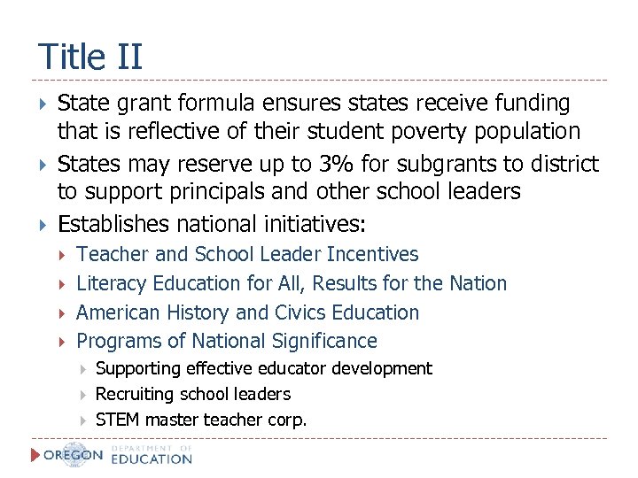 Title II State grant formula ensures states receive funding that is reflective of their