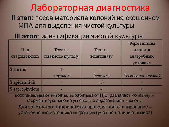 Лабораторная диагностика II этап: посев материала колоний на скошенном МПА для выделения чистой культуры