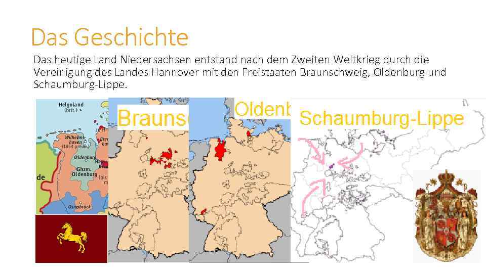 Das Geschichte Das heutige Land Niedersachsen entstand nach dem Zweiten Weltkrieg durch die Vereinigung
