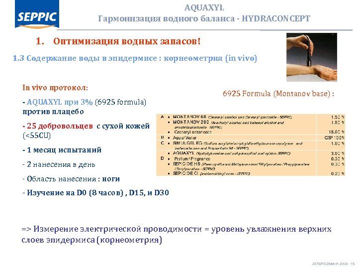AQUAXYL Гармонизация водного баланса - HYDRACONCEPT 1. Оптимизация водных запасов! 1. 3 Содержание воды