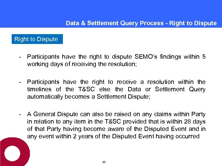 Data & Settlement Query Process - Right to Dispute - Participants have the right