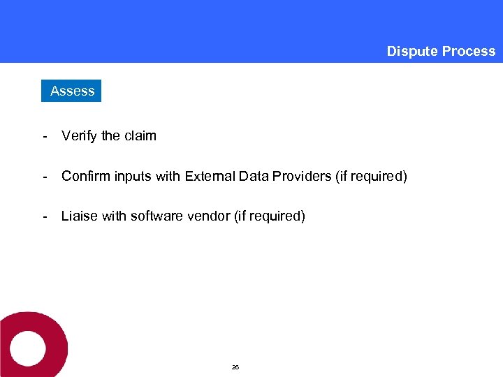 Dispute Process Assess - Verify the claim - Confirm inputs with External Data Providers