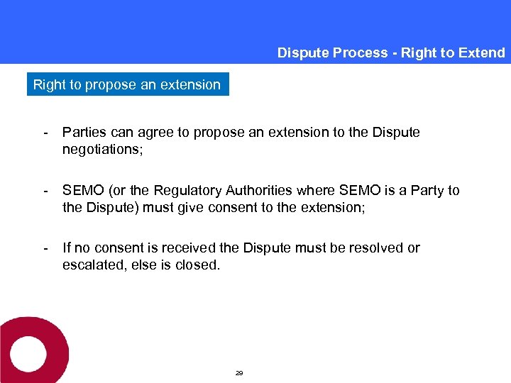 Dispute Process - Right to Extend Right to propose an extension - Parties can