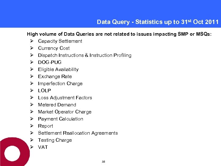 Data Query - Statistics up to 31 st Oct 2011 High volume of Data