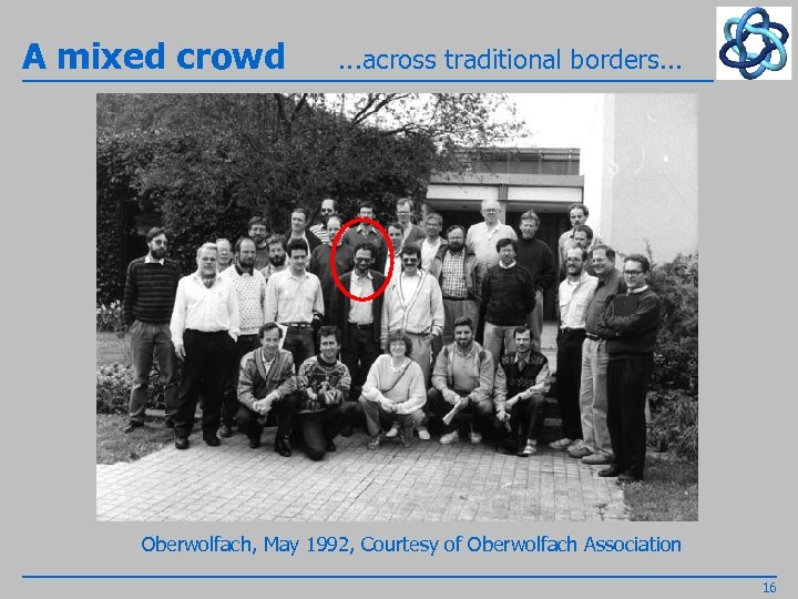 . . . across traditional borders. . . Oberwolfach, May 1992, Courtesy of Oberwolfach
