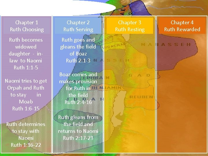 Survey of the book of Ruth: Chapter 1 Ruth Choosing Chapter 2 Ruth Serving