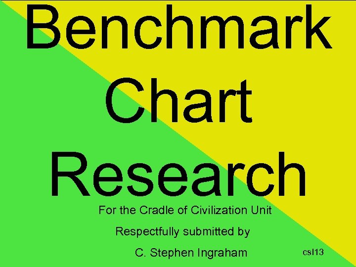 Benchmark Chart Research For the Cradle of Civilization Unit Respectfully submitted by C. Stephen